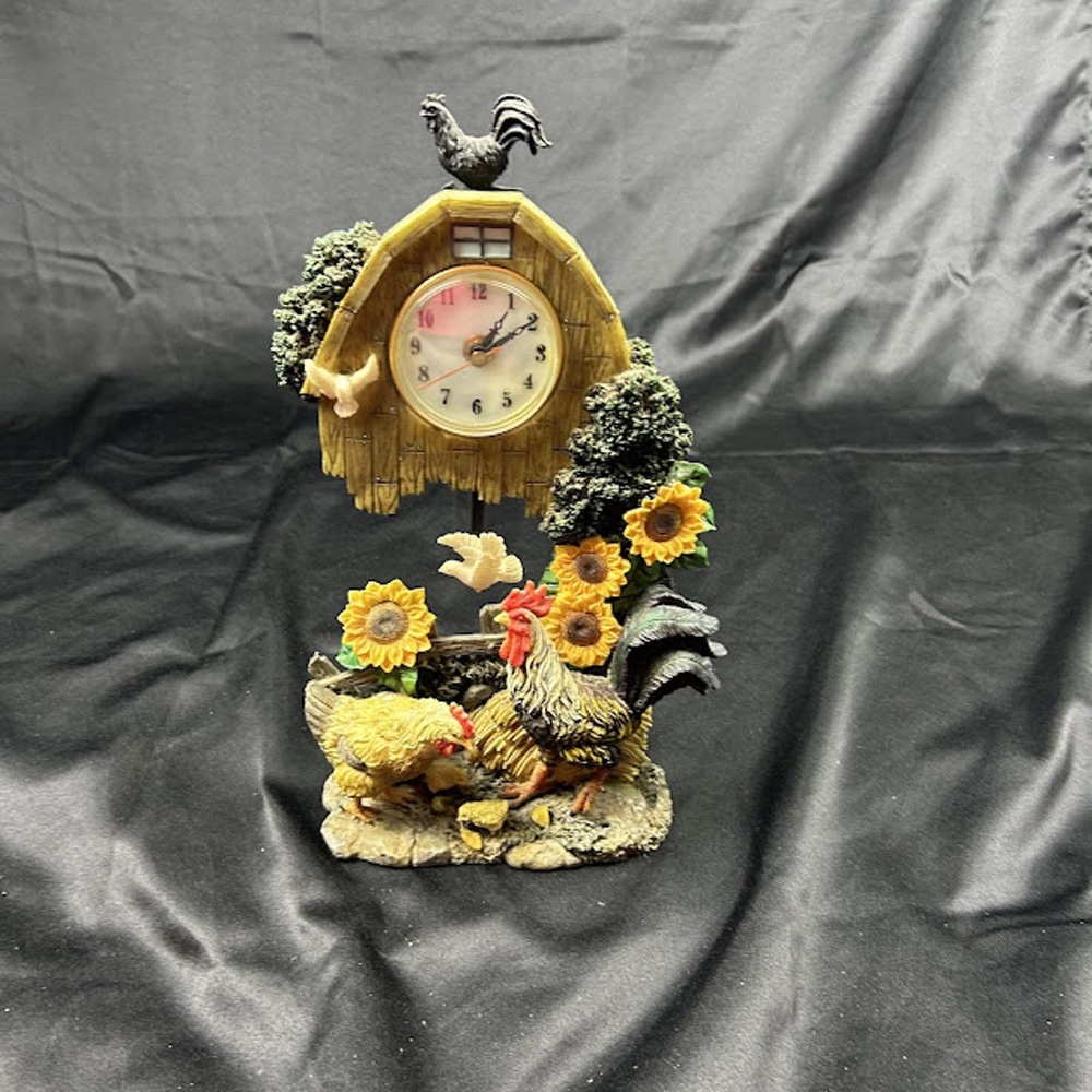 Rustic Farmhouse Chicken Sunflower TableShelf Clock Country Kitchen Decor Analog